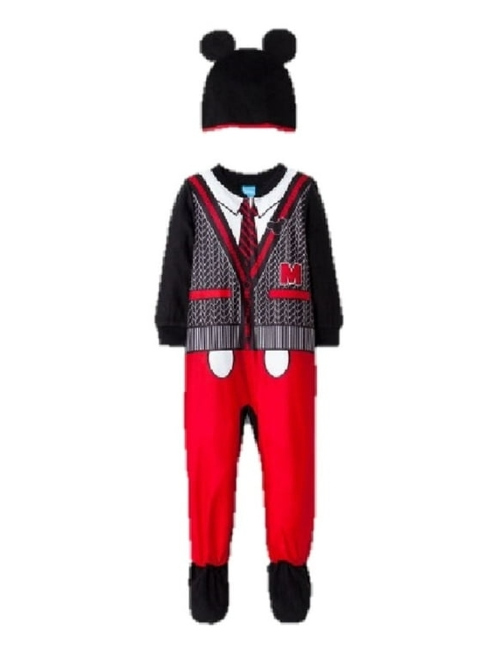 ✨2/$20✨Disney Mickey Mouse Red & Black Suit Fleece Footed Sleeper with Cap